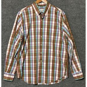 Peter Millar Men Large Long Sleeve Plaid Button Down Shirt Weekender Wash Cotton